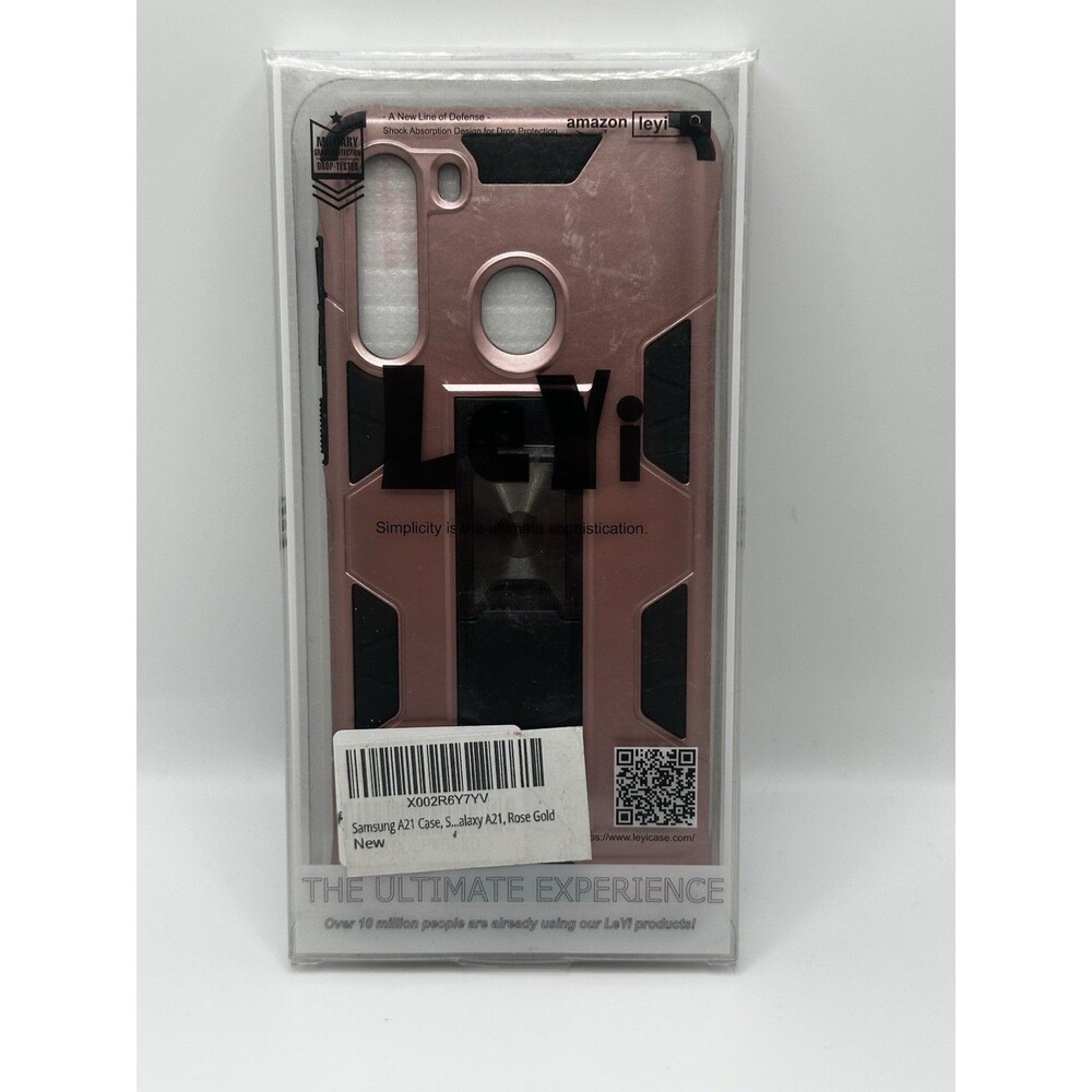 LeYi Samsung Galaxy A21 Case with Kickstand - Rose Gold Military Grade Armor
